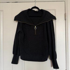 Varley Vine Pullover Ribbed Half Zip Sweater Black Large EUC